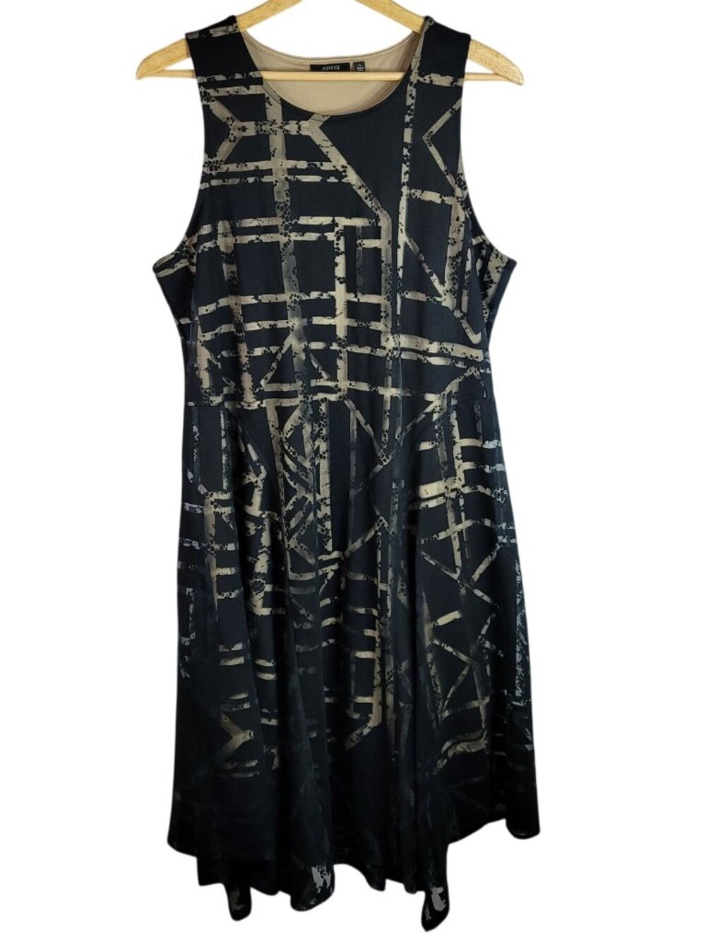 Apt. 9 Sleeveless Dress Black Nude Tan XL Round Neck Midi Sheer Overlay Cocktail